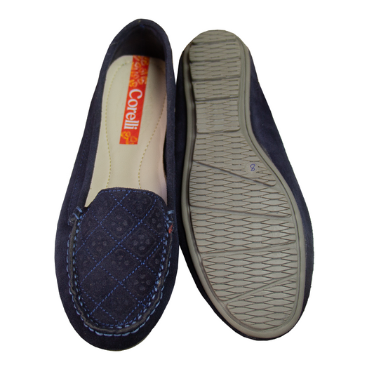 MOCASIN CHATO CLEO GAMUZA AZUL - CAUCHO GRIS