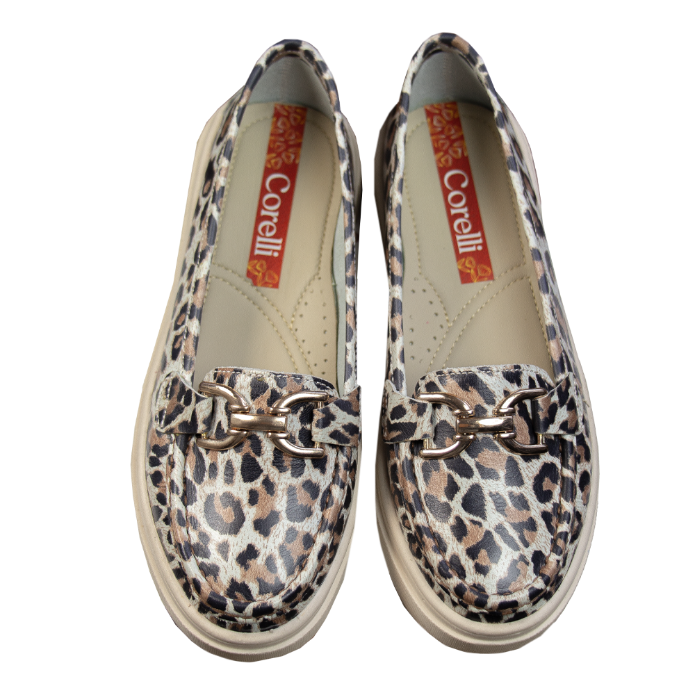 MOCASIN  PLATAFORMA  GIANELLA ANIMAL PRINT CREMA