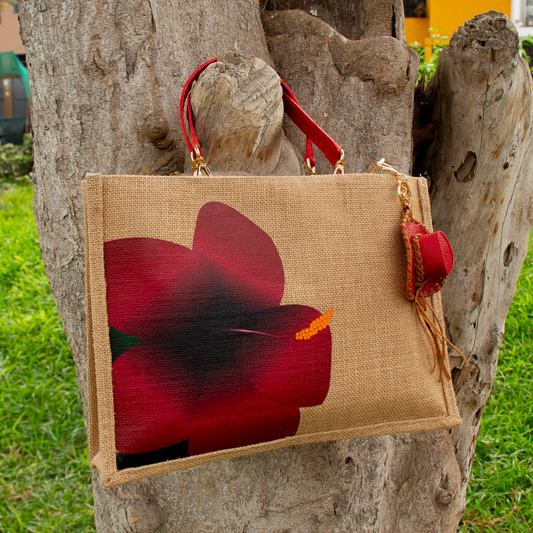 BOLSO YUTE ORQUÍDEA CON ASA DE CUERO
