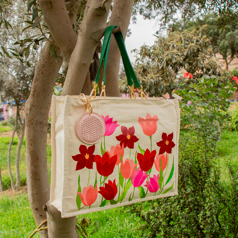 BOLSO TOCUYO TULIPANES CON ASA DE CUERO