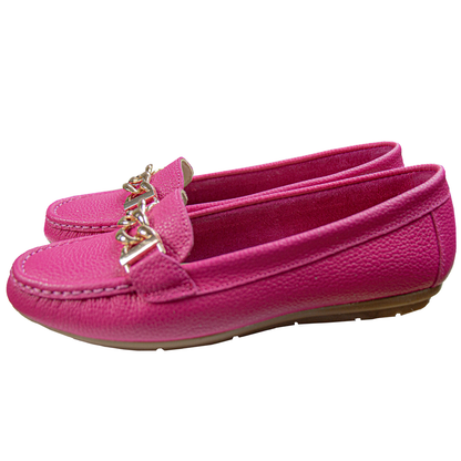 MOCASIN CHATO  CADENA FUCSIA