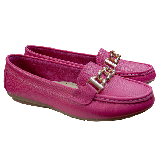 MOCASIN CHATO  CADENA FUCSIA