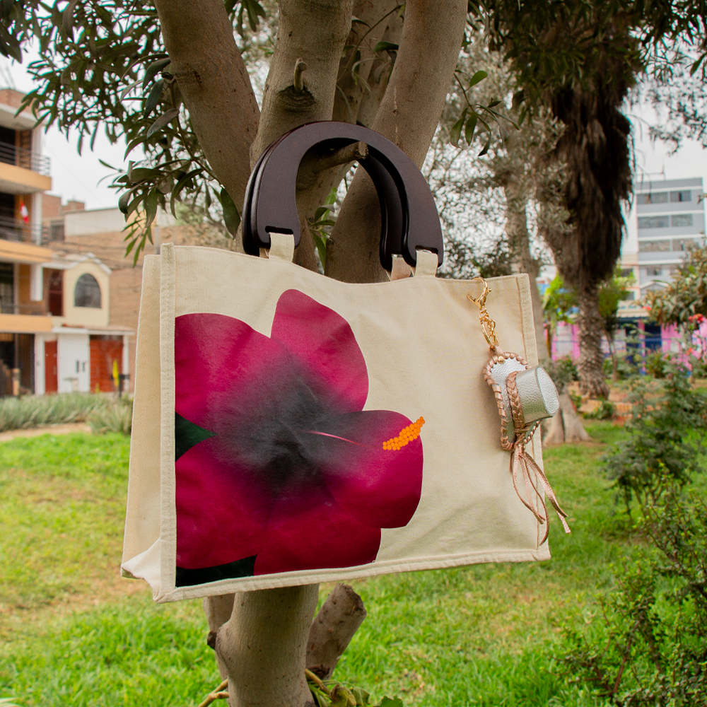 BOLSO TOCUYO ORQUÍDEA CON ASA DE MADERA