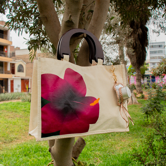 BOLSO TOCUYO ORQUÍDEA CON ASA DE MADERA