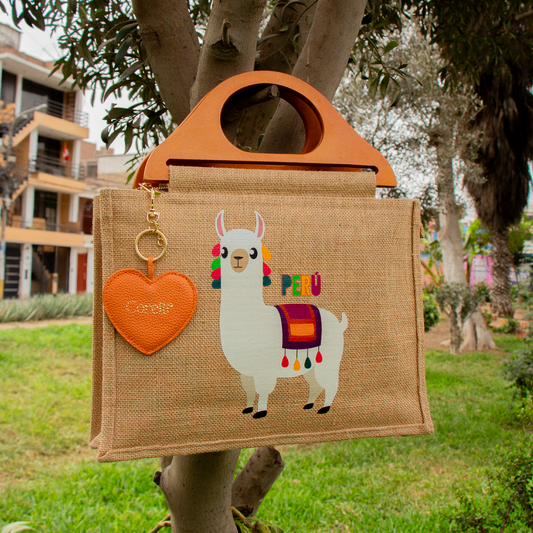 BOLSO YUTE LLAMA CON ASA DE MADERA