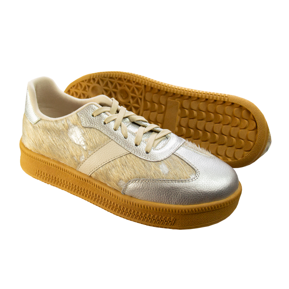 ZAPATILLA SAHARA CUERO PELOS PLATA