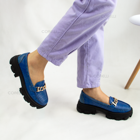 MOCASIN CHUNKY PLATAFORMA  PARIS  CROCO  COBALTO