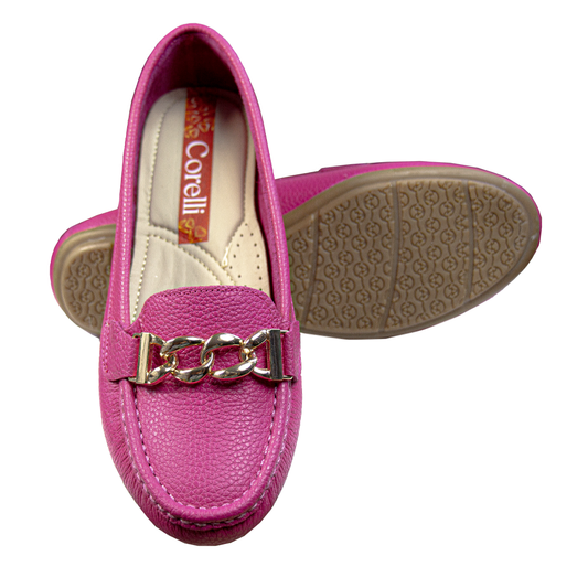MOCASIN CHATO  CADENA FUCSIA
