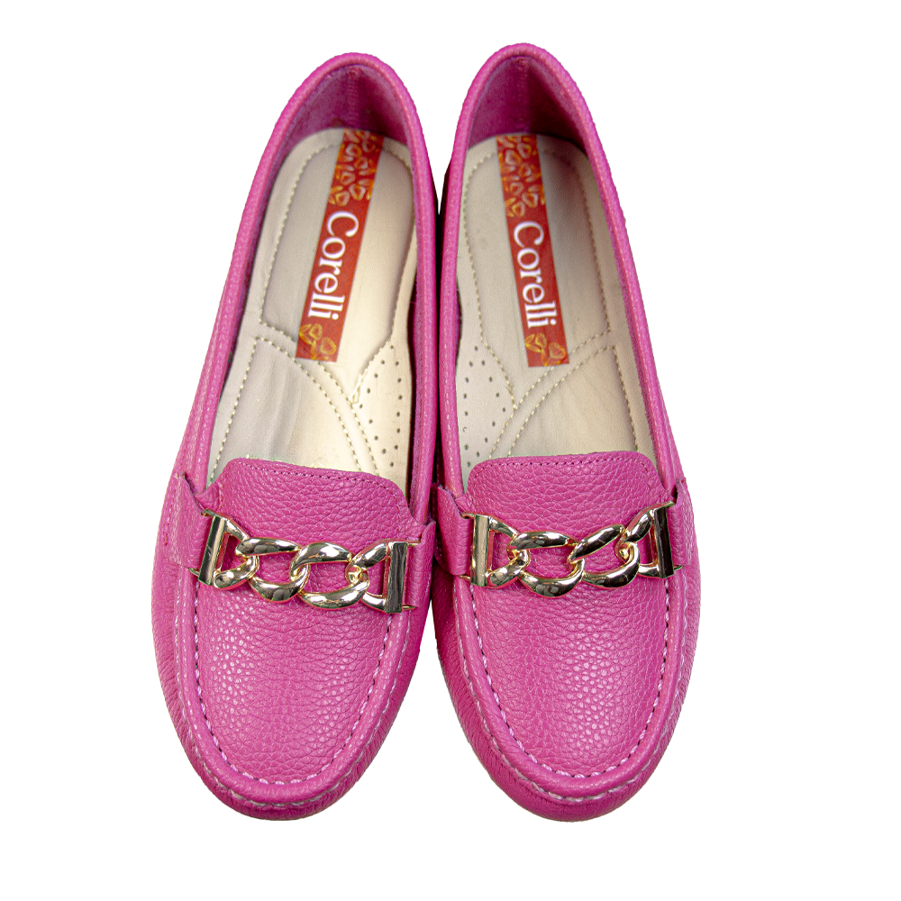 MOCASIN CHATO  CADENA FUCSIA