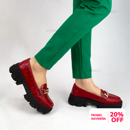 MOCASIN CHUNKY PLATAFORMA  PARIS  CROCO  ROJO