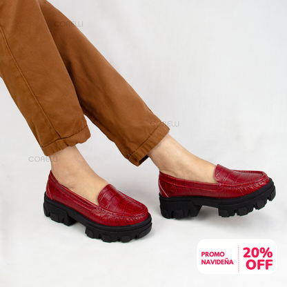 MOCASIN CHUNKY PLATAFORMA  MADONNA  CROCO ROJO