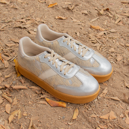 ZAPATILLA SAHARA CUERO PELOS PLATA