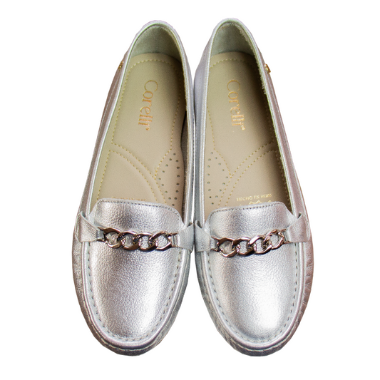 MOCASIN CHATO CADENA PLATA