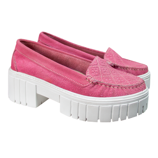 MOCASIN PLATAFORMA CLEO GAMUZA  ROSADO - CHUNKY BLANCO