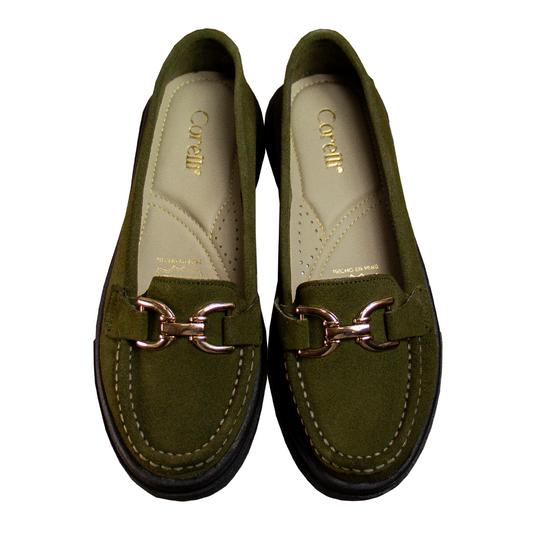 MOCASIN  PLATAFORMA  GIANELLA GAMUZA VERDE MILITAR