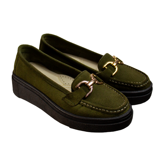 MOCASIN  PLATAFORMA  GIANELLA GAMUZA VERDE MILITAR
