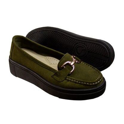 MOCASIN  PLATAFORMA  GIANELLA GAMUZA VERDE MILITAR