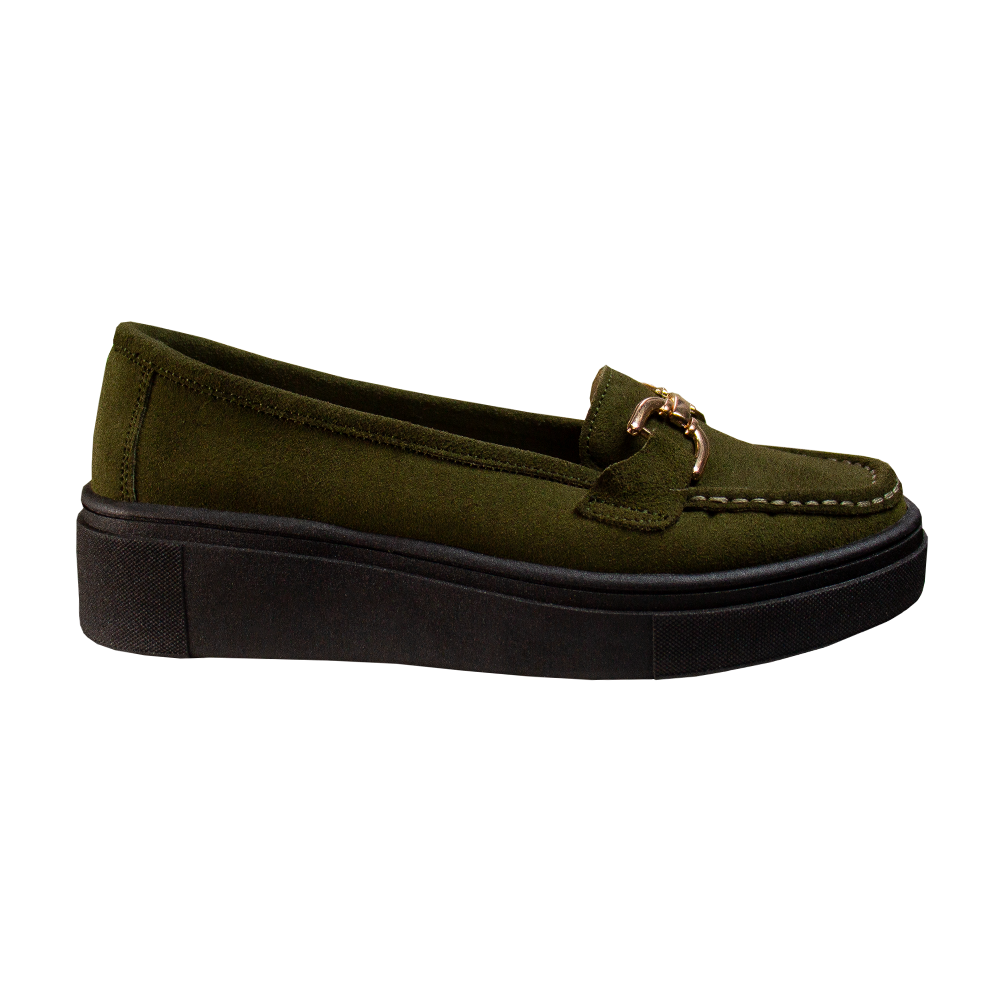 MOCASIN  PLATAFORMA  GIANELLA GAMUZA VERDE MILITAR