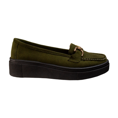 MOCASIN  PLATAFORMA  GIANELLA GAMUZA VERDE MILITAR