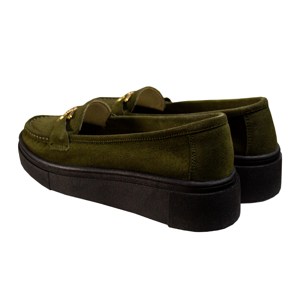 MOCASIN  PLATAFORMA  GIANELLA GAMUZA VERDE MILITAR