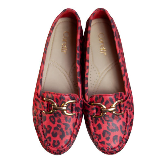 MOCASIN CHATO DOLCE ANIMAL PRINT ROJO