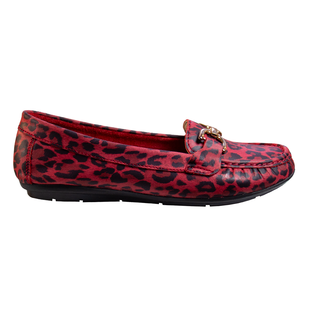 MOCASIN CHATO DOLCE ANIMAL PRINT ROJO