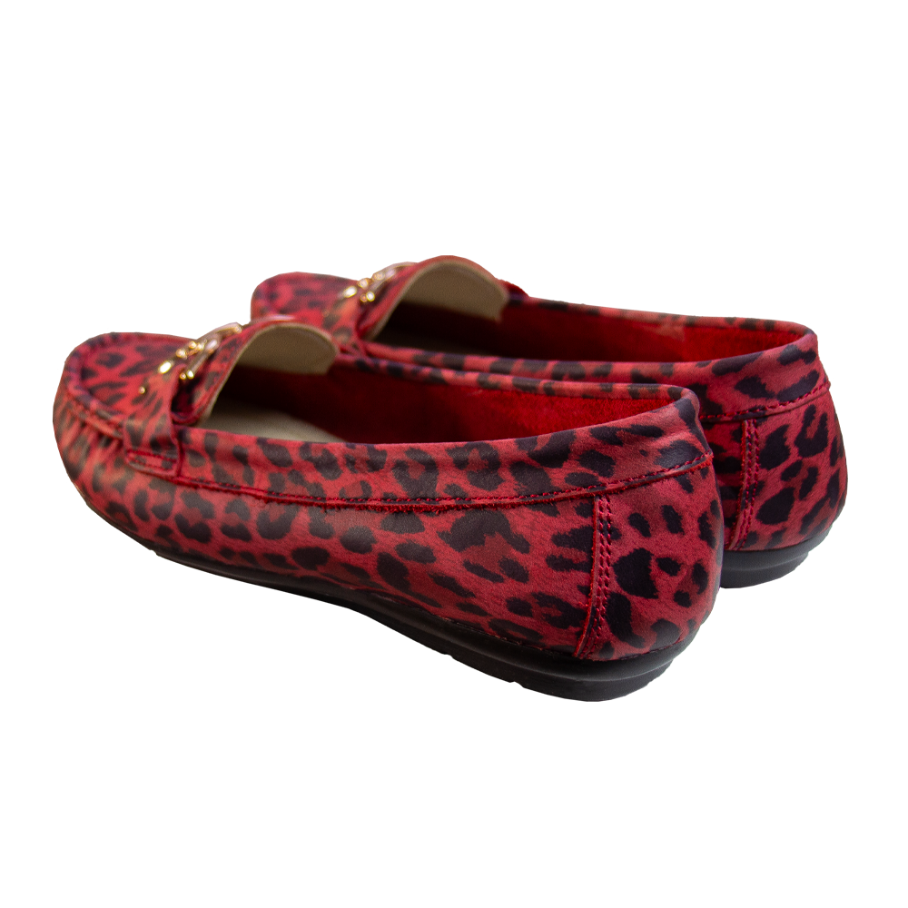 MOCASIN CHATO DOLCE ANIMAL PRINT ROJO