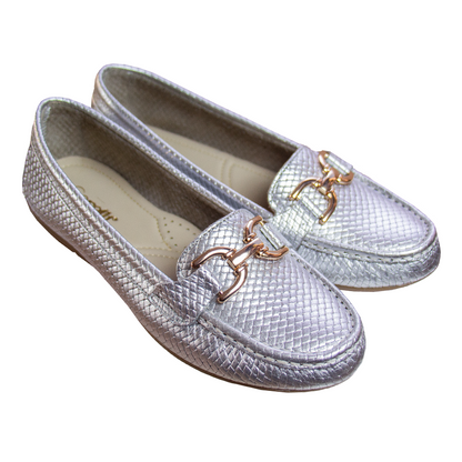MOCASIN CHATO DOLCE PITÓN PLATA