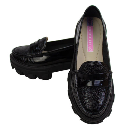 MOCASIN CHUNKY PLATAFORMA  ITALIA  CHAROL NEGRO