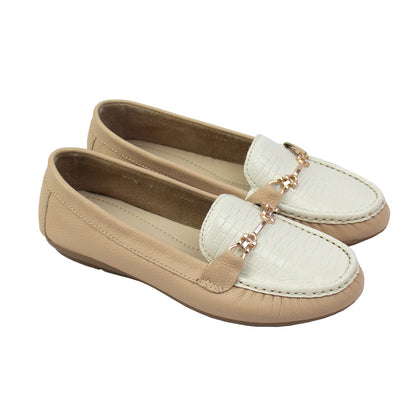 MOCASIN CHATO  LAURA   PELE  /CHAROL CREMA