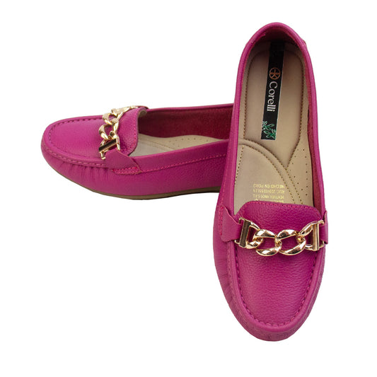 MOCASIN CHATO  CADENA FUCSIA