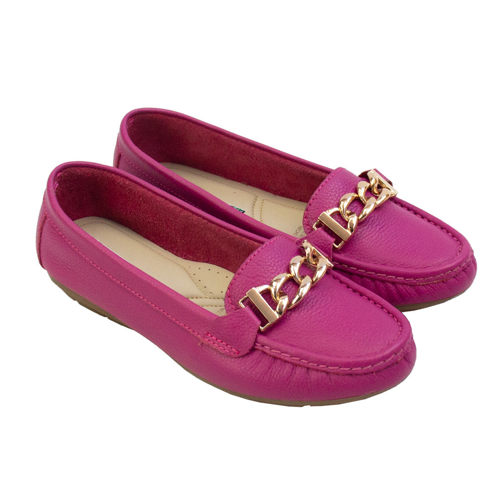 MOCASIN CHATO  CADENA FUCSIA