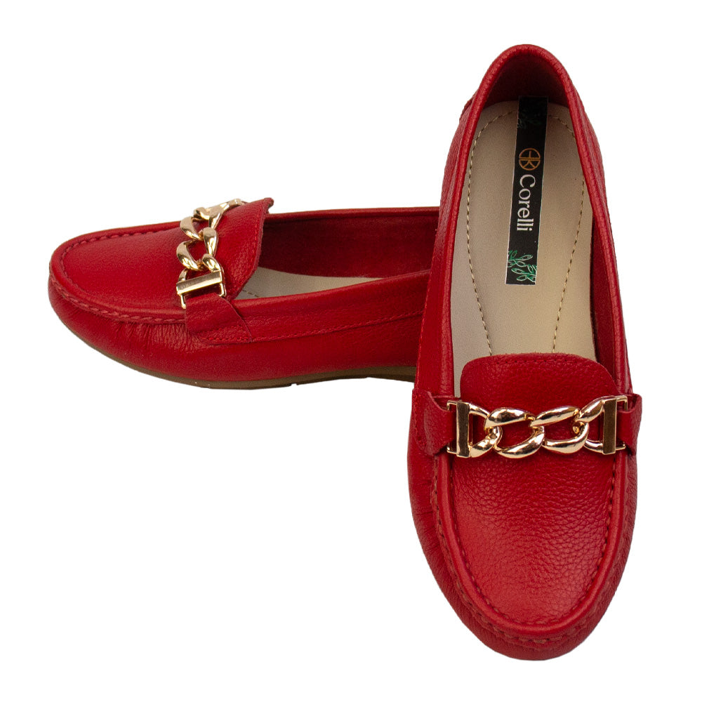 MOCASIN CHATO  CADENA  ROJO