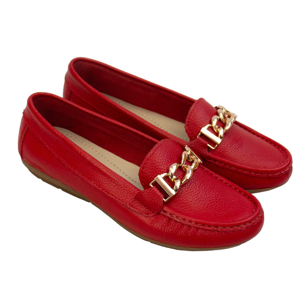 MOCASIN CHATO  CADENA  ROJO