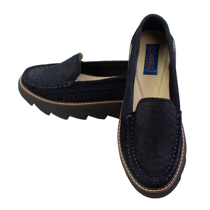 MOCASIN ESTER II   GAMUZA  AZUL-CERCO NEGRO