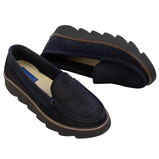 MOCASIN ESTER II   GAMUZA  AZUL-CERCO NEGRO