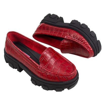 MOCASIN CHUNKY PLATAFORMA  MADONNA  CROCO ROJO