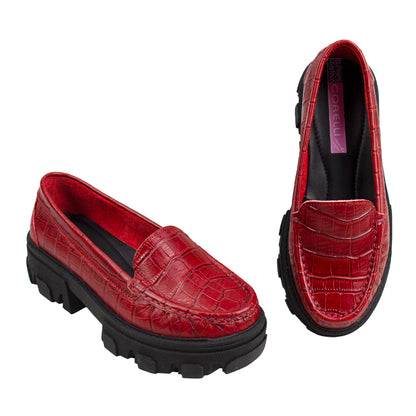MOCASIN CHUNKY PLATAFORMA  MADONNA  CROCO ROJO