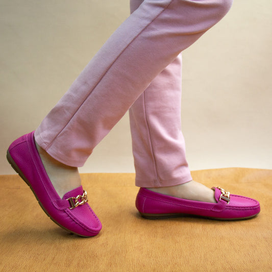 MOCASIN CHATO  CADENA FUCSIA