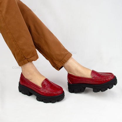 MOCASIN CHUNKY PLATAFORMA  MADONNA  CROCO ROJO