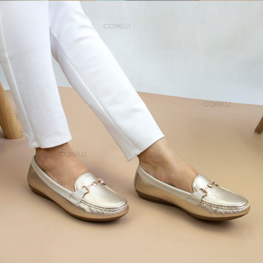 MOCASIN CHATO LOVE  PLATINO /VAINILLA