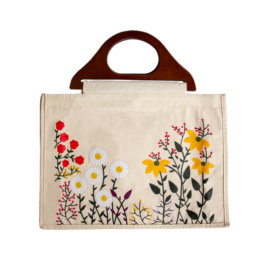 BOLSO TOCUYO FLORES CON ASA DE MADERA