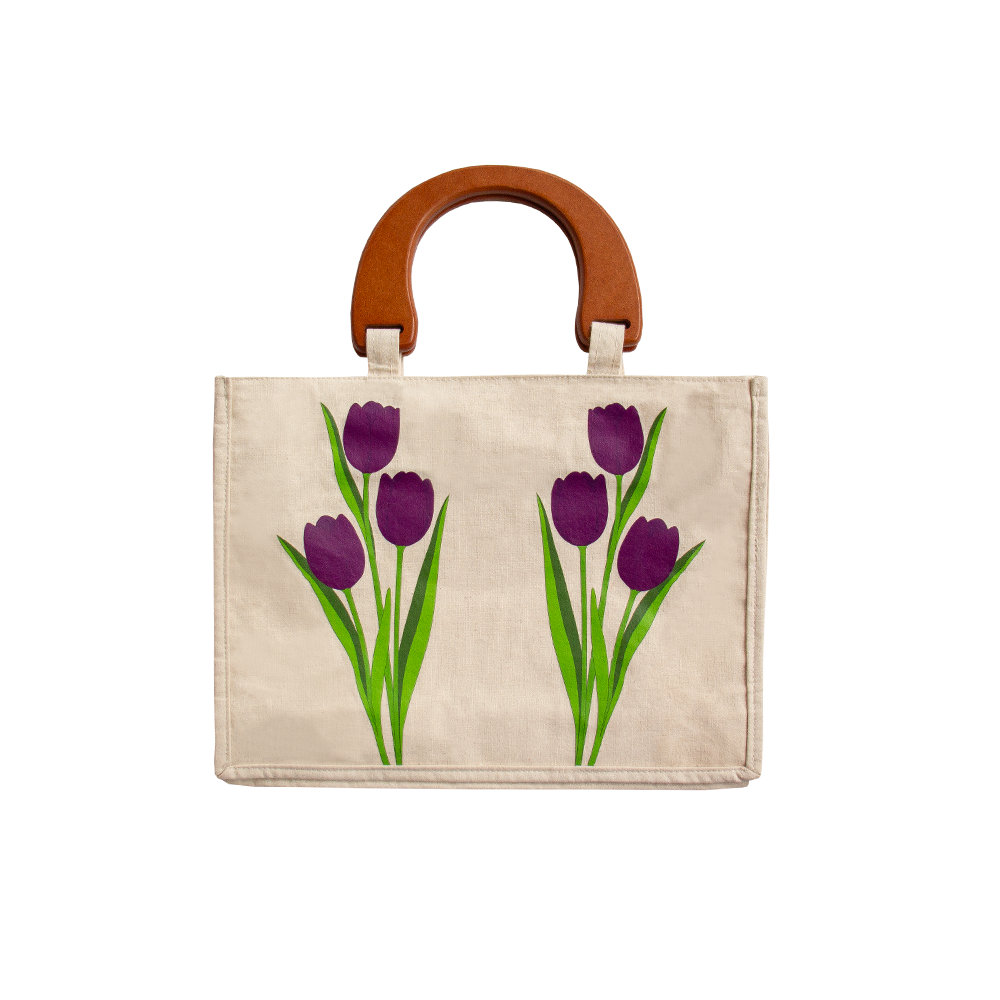 BOLSO TOCUYO TULIPANES CON ASA DE MADERA