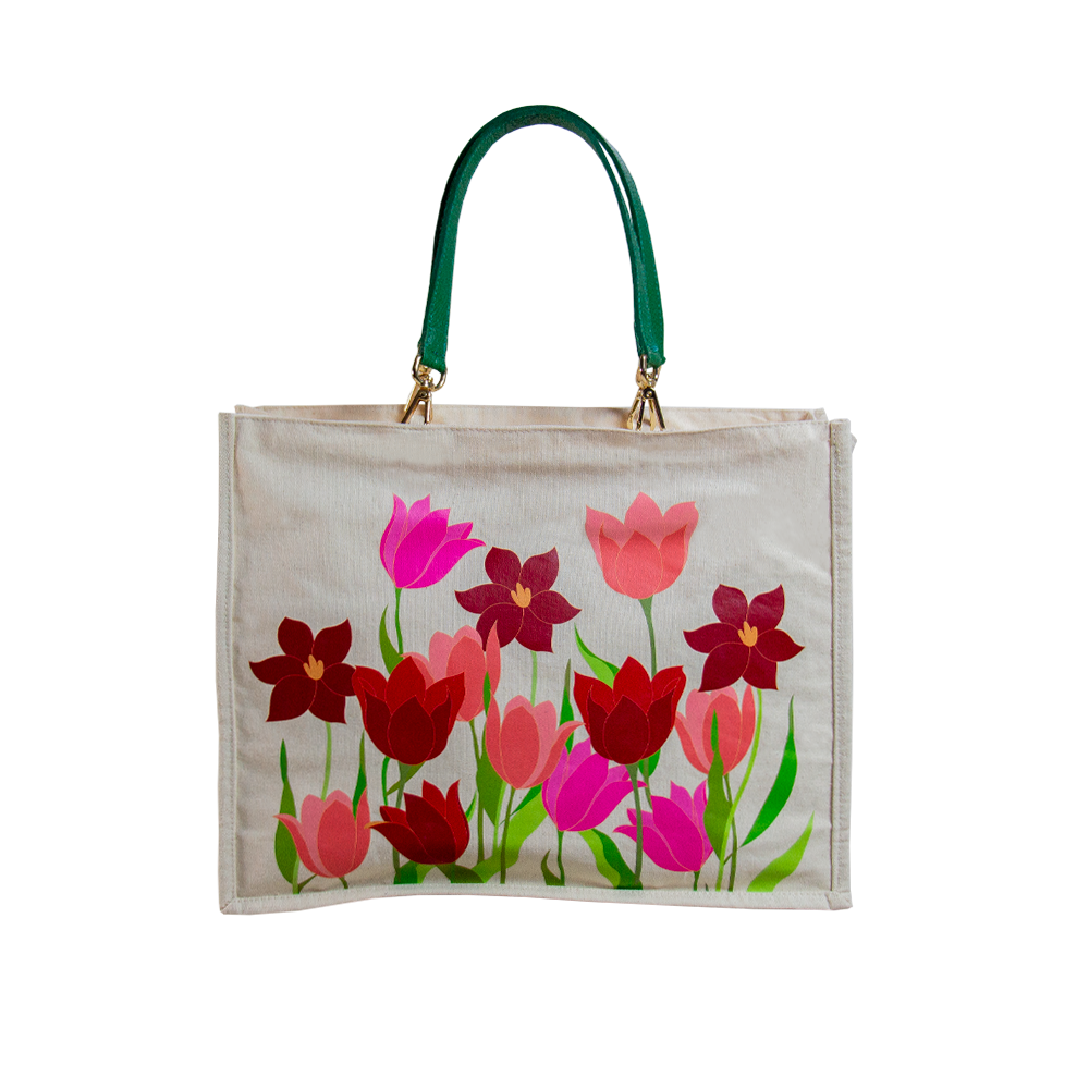 BOLSO TOCUYO TULIPANES CON ASA DE CUERO