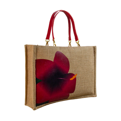 BOLSO YUTE ORQUÍDEA CON ASA DE CUERO