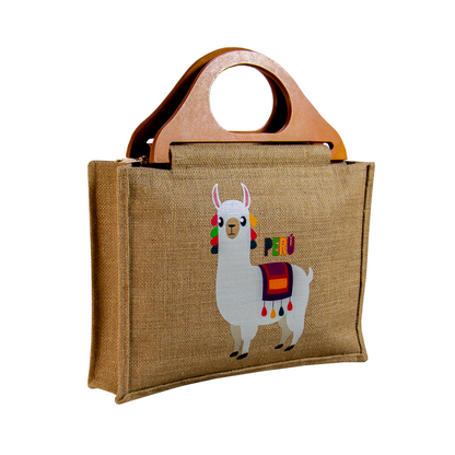 BOLSO YUTE LLAMA CON ASA DE MADERA