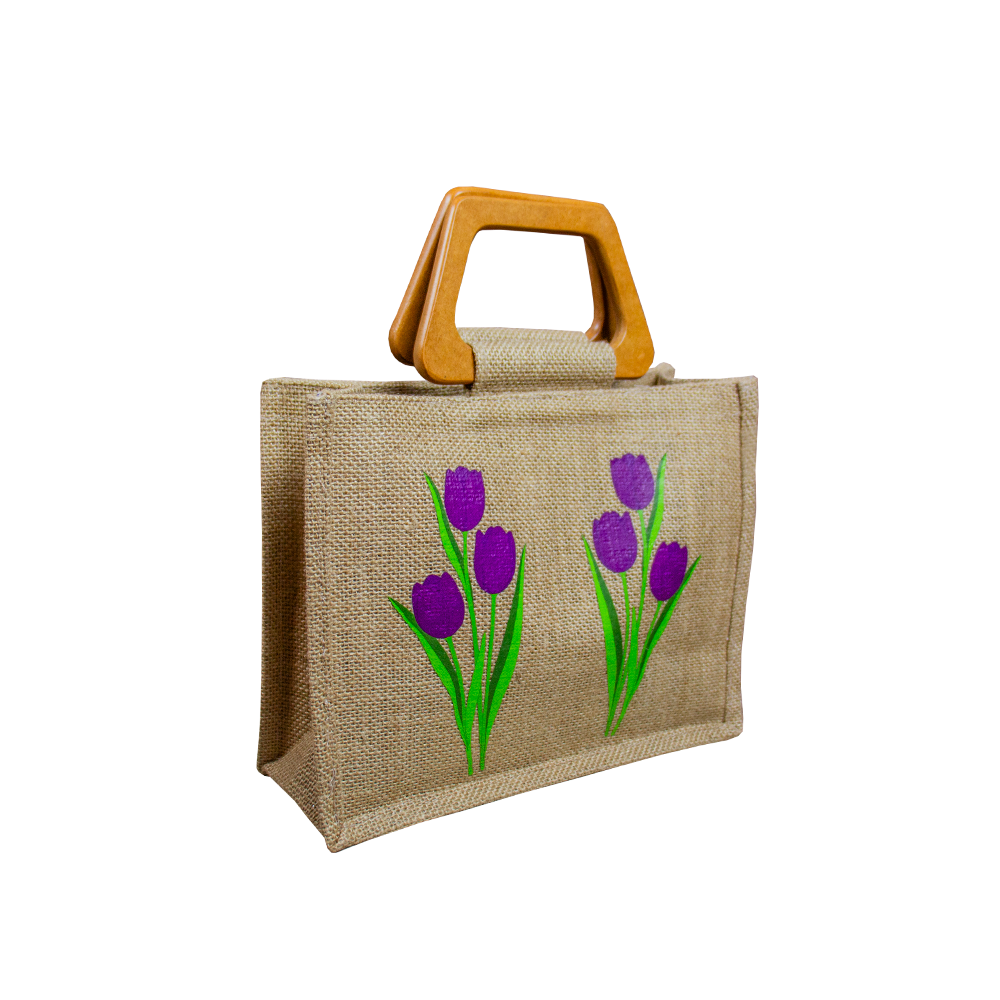BOLSO YUTE TULIPANES CON ASA DE MADERA