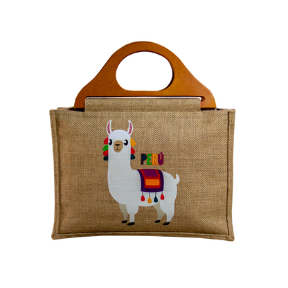 BOLSO YUTE LLAMA CON ASA DE MADERA