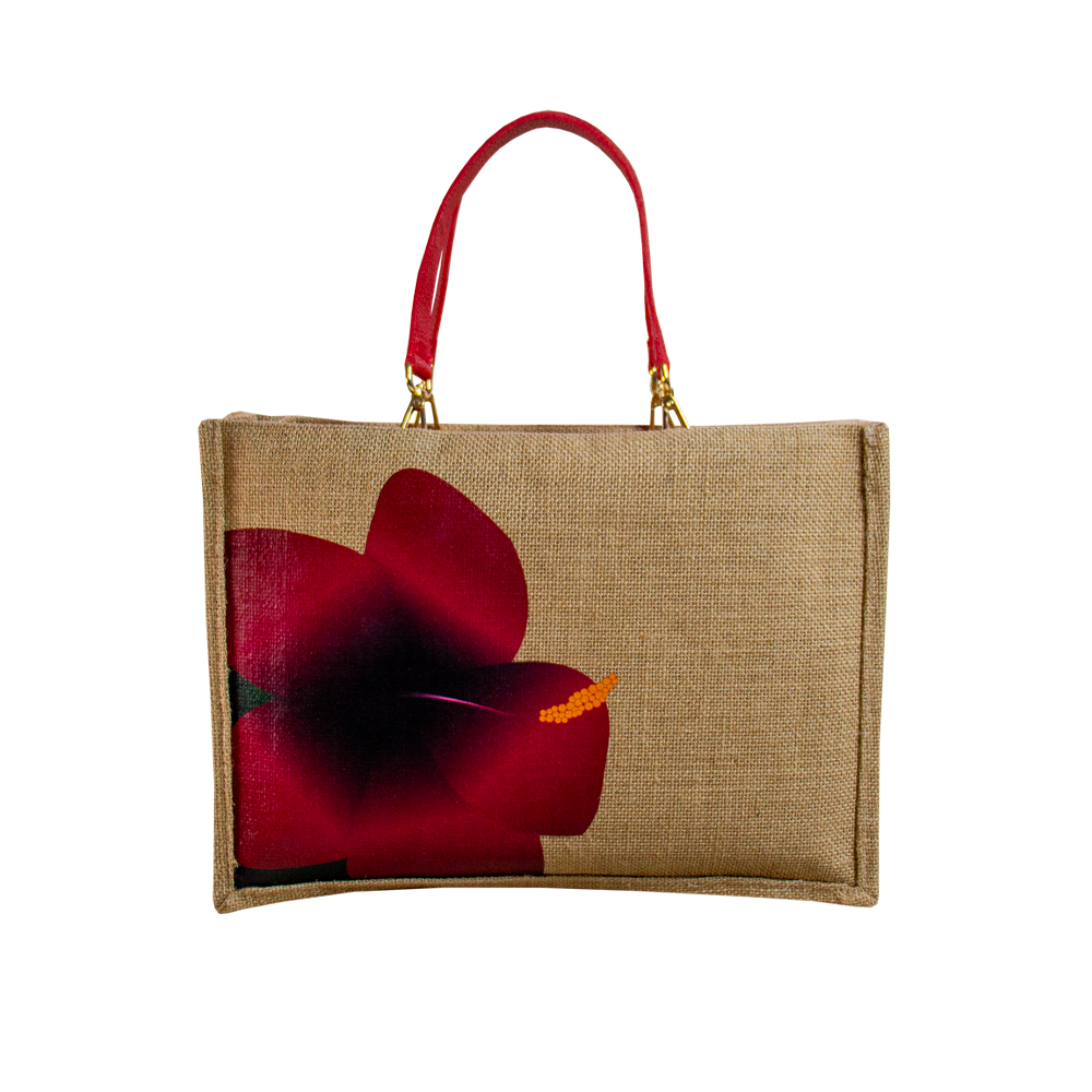 BOLSO YUTE ORQUÍDEA CON ASA DE CUERO