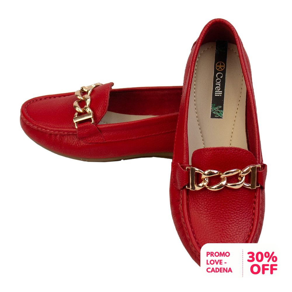 MOCASIN CHATO  CADENA  ROJO